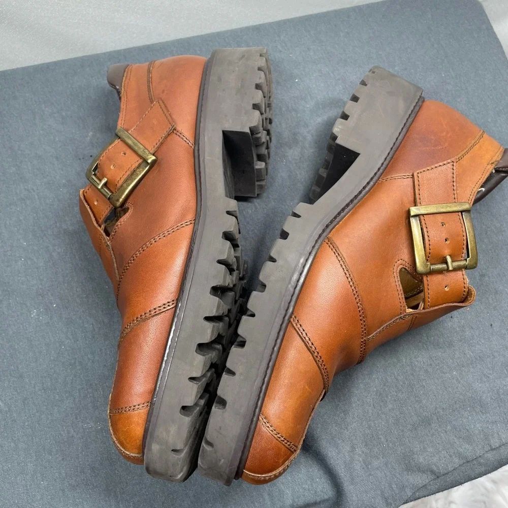 Urban Trends Men Loafers Brown Italian Leather 11 Chunky Lug Sole Vintage 90s